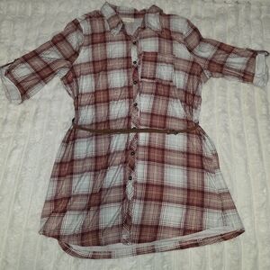 Julie & Joy Women's Plaid Button-Up Shirt Dress with Belt
